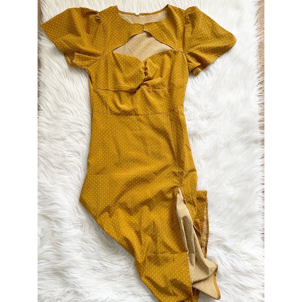 SHEIN Mustard Yellow Polka Dot Dress